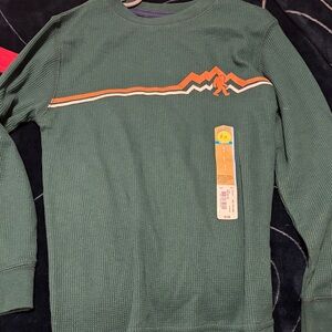 Boys Green Long Sleeve Shirt with Mountain Design